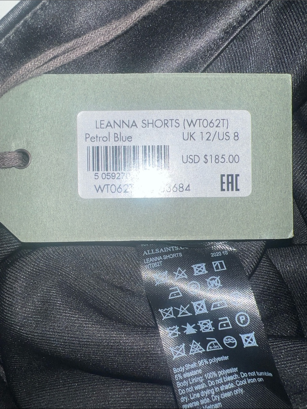 All Saints Leanna Shorts Petrol Blue Black Sequin NWT Revolve Luxury Lined - Picture 9 of 12